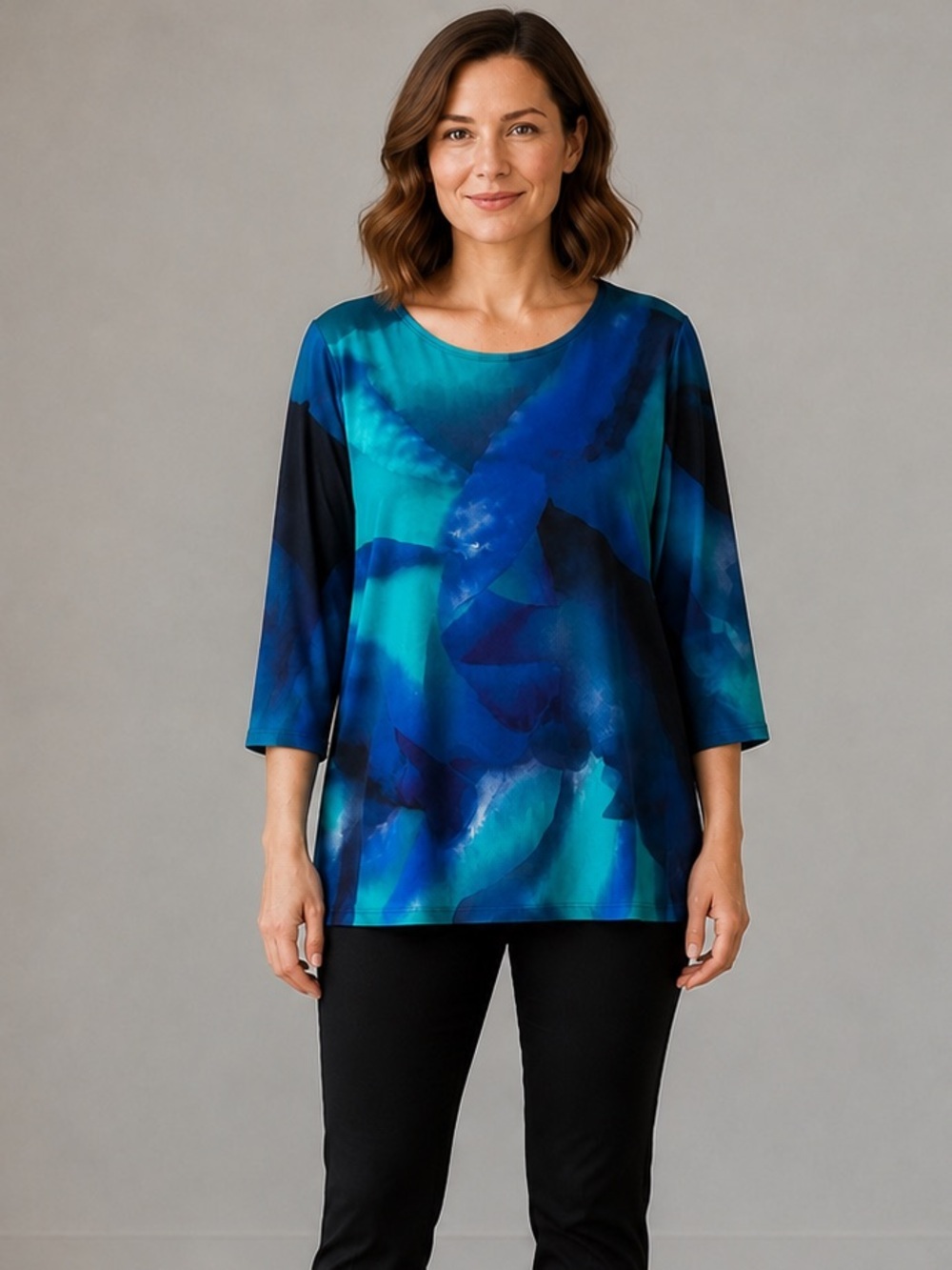 Clara‎ Sun Woo Abstract Watercolor Tunic Top Teal
Blue Medium